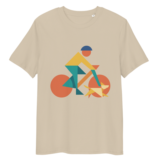 Abstract Cyclist with dog organic cotton t-shirt